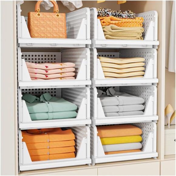 5 Pack Stackable Closet Storage Baskets Foldable Organizer Drawer for Clothes - Picture 1 of 7